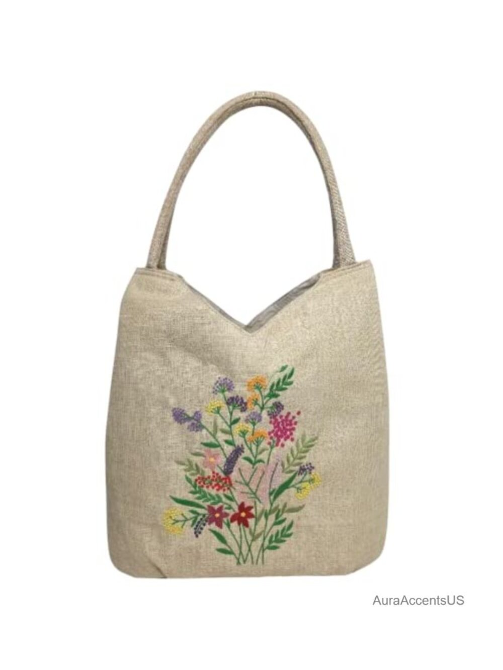 Embroidered Tote Bag Zipper Shoulder Hobo Handbag for Women